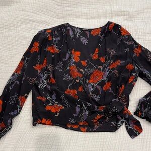 Madewell silk Black/Navy Blouse with Red Floral Design